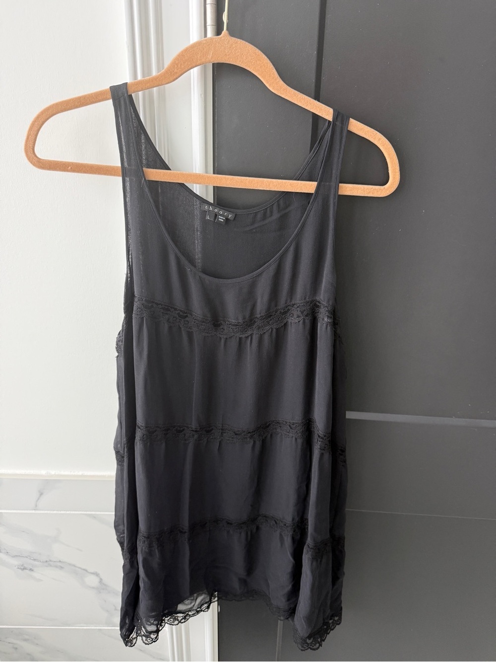 Theory Black Lace-Trim Sleeveless Camisole - Picture 1 of 6
